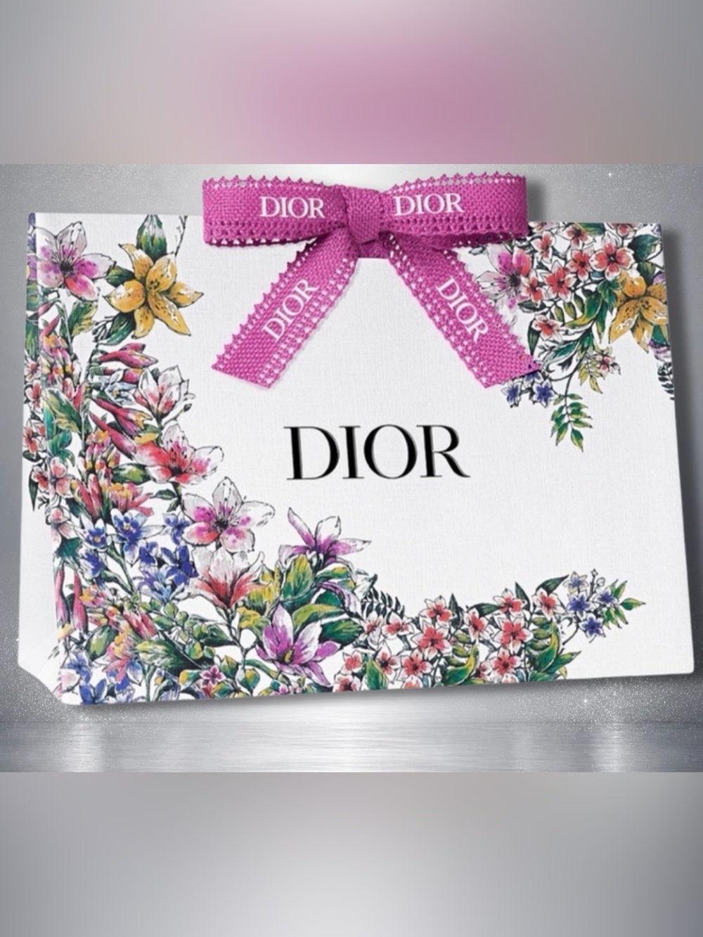 Dior Floral Blooming Boudoir Box packaging with Pink Ribbon 10” x 7”